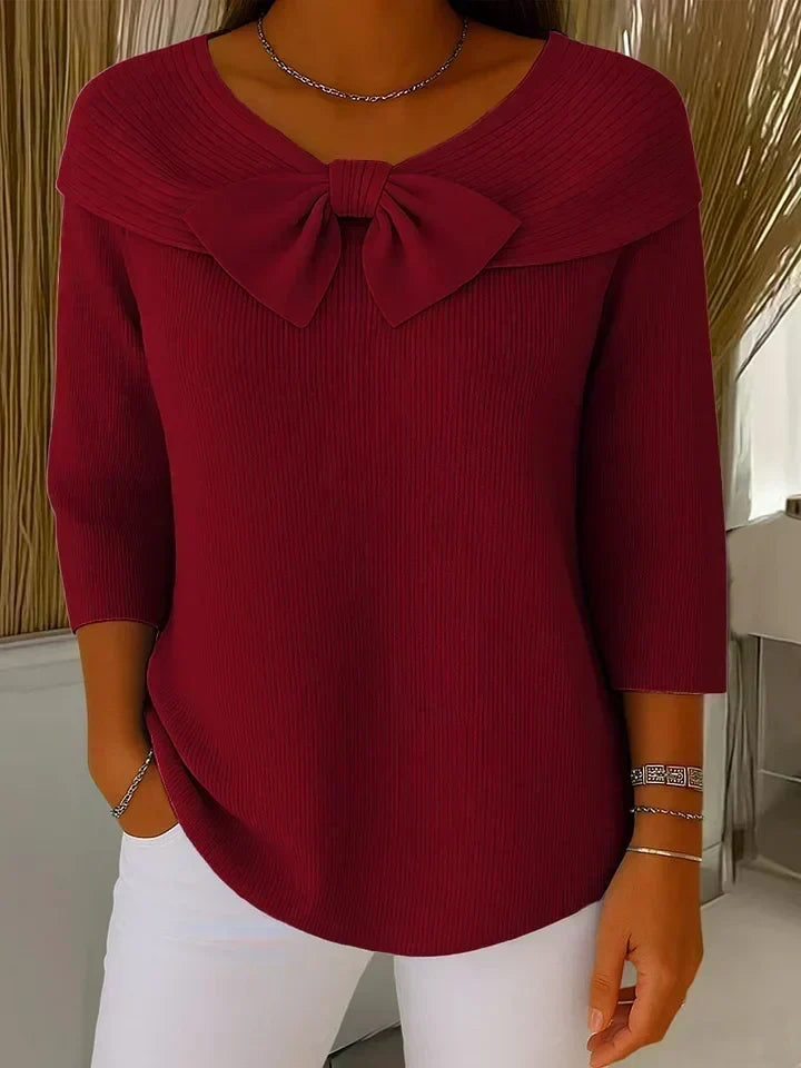 Barbara | sweter z kokardą przy dekolcie