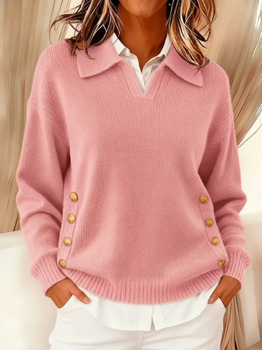 Agnieszka | sweter z kołnierzem polo i złotymi guzikami
