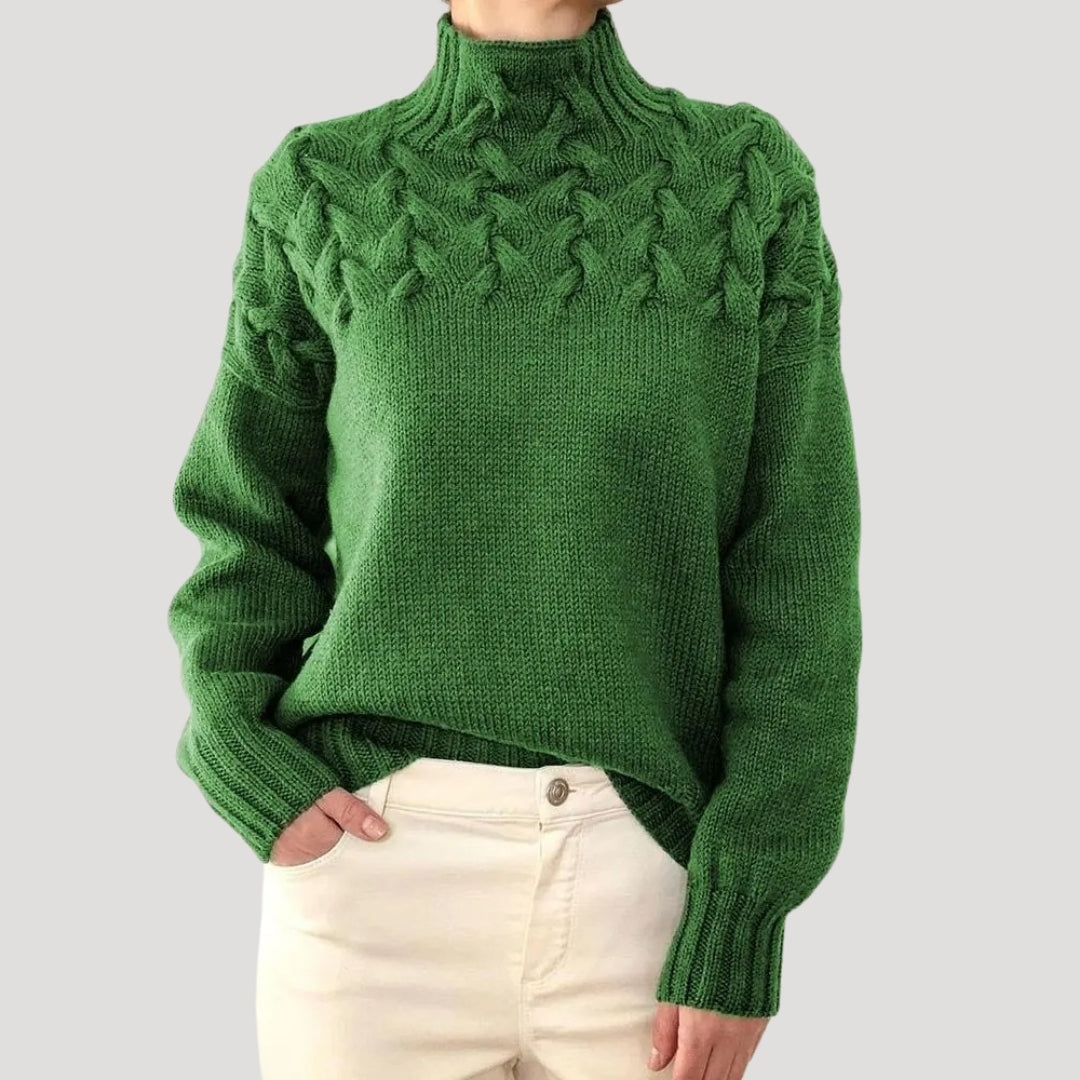 Jana | sweter w warkocze z wysokim kołnierzem