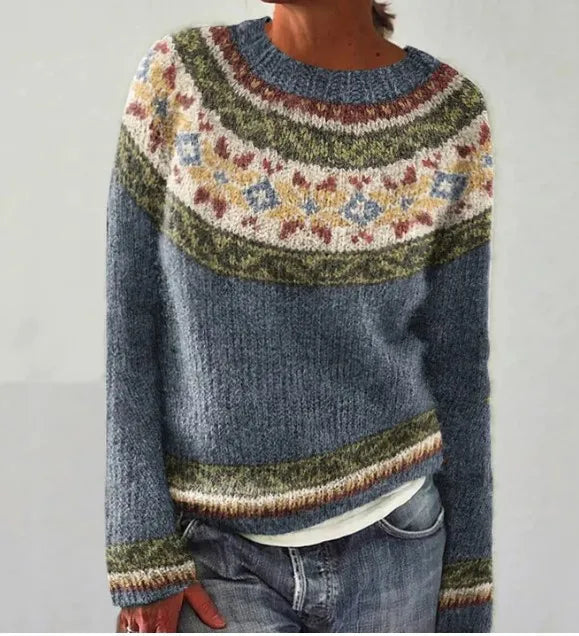 Faustyna | sweter w paski z kolorowymi wzorami