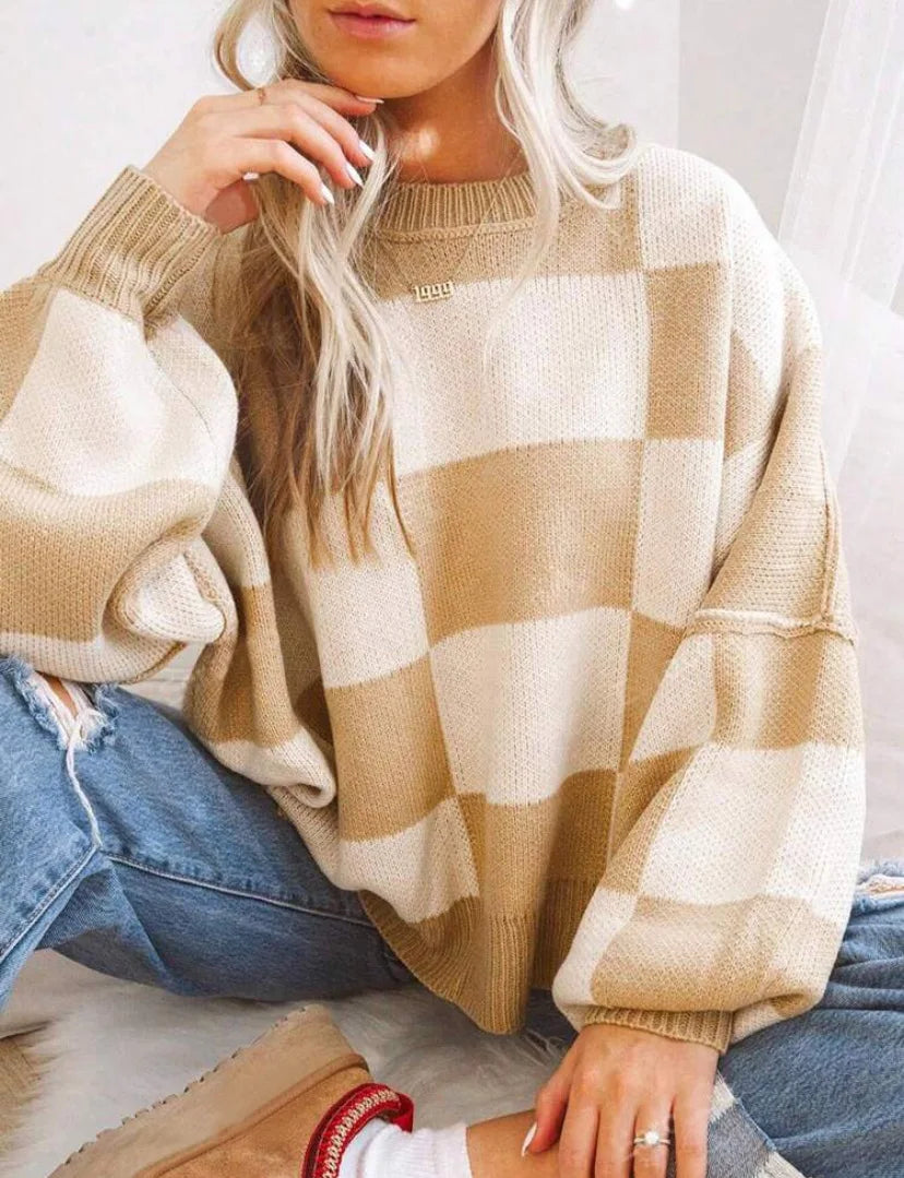 Anastazja | luźny sweter w szachownicę