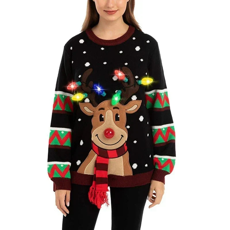 Iwetta | świąteczny sweter z reniferem i świecącymi lampkami
