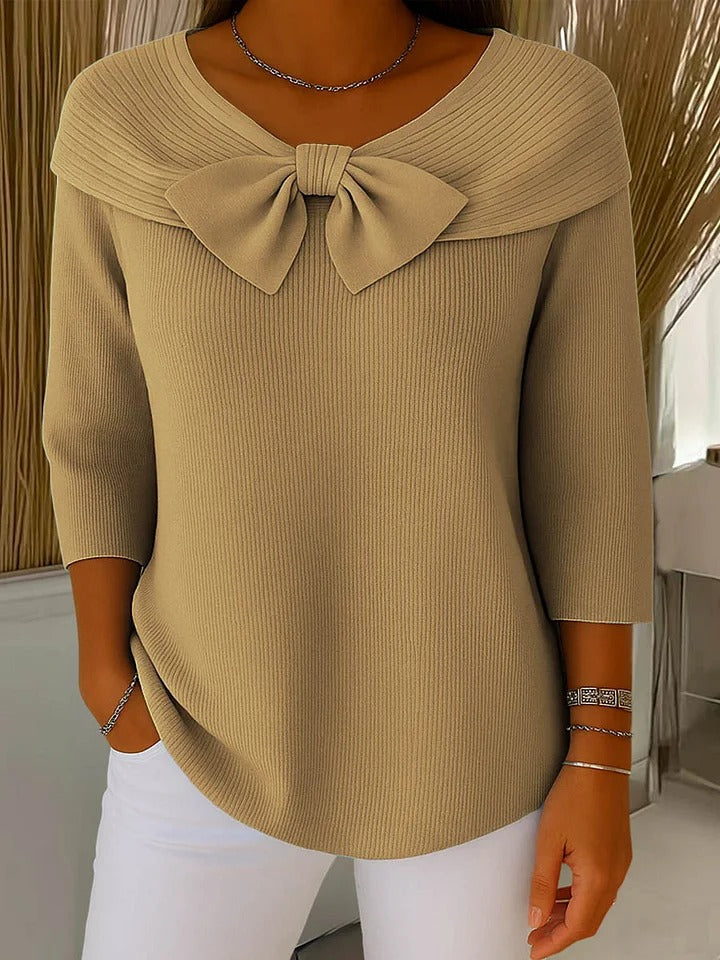 Barbara | sweter z kokardą przy dekolcie
