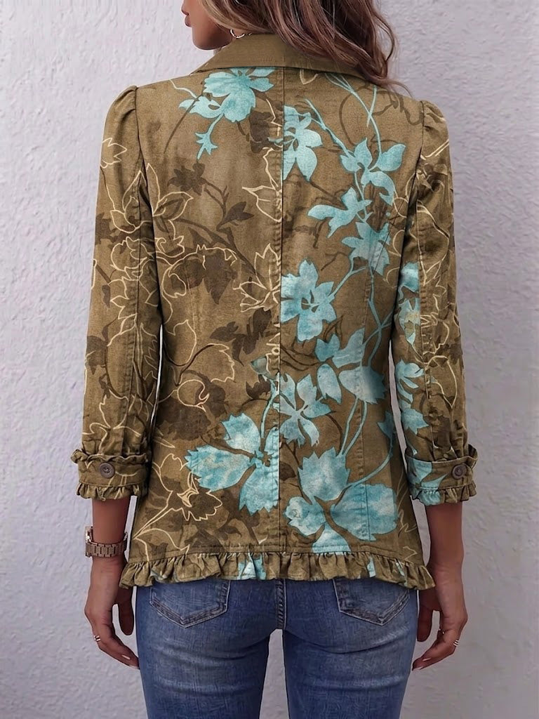 Blanche | Vintage'owy żakiet boho w kwiaty z przejściem kolorów, z falbanami