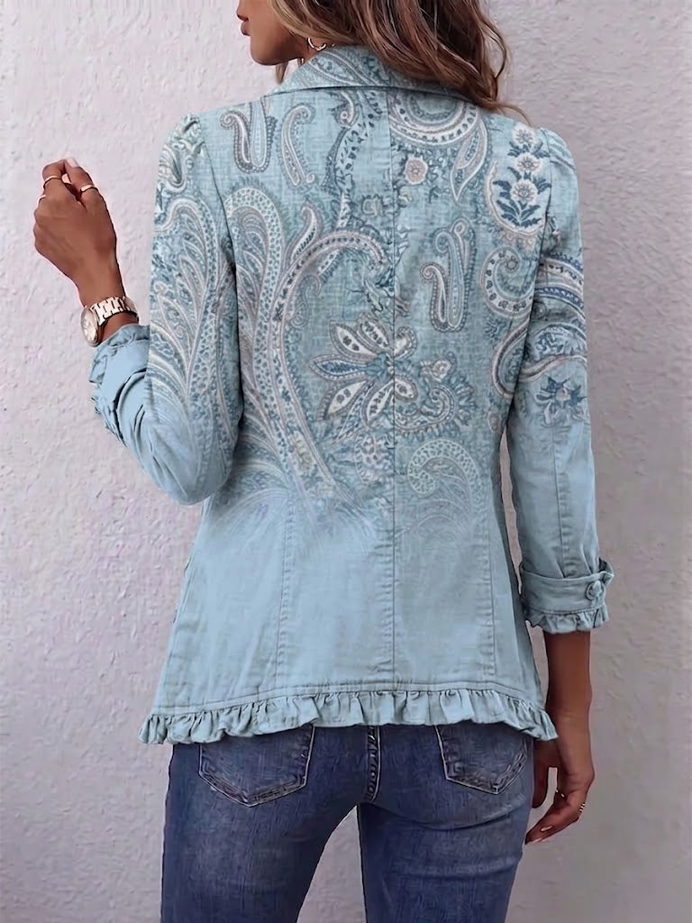 Émilie | Vintage'owy żakiet we wzór paisley w błękicie, z falbanami