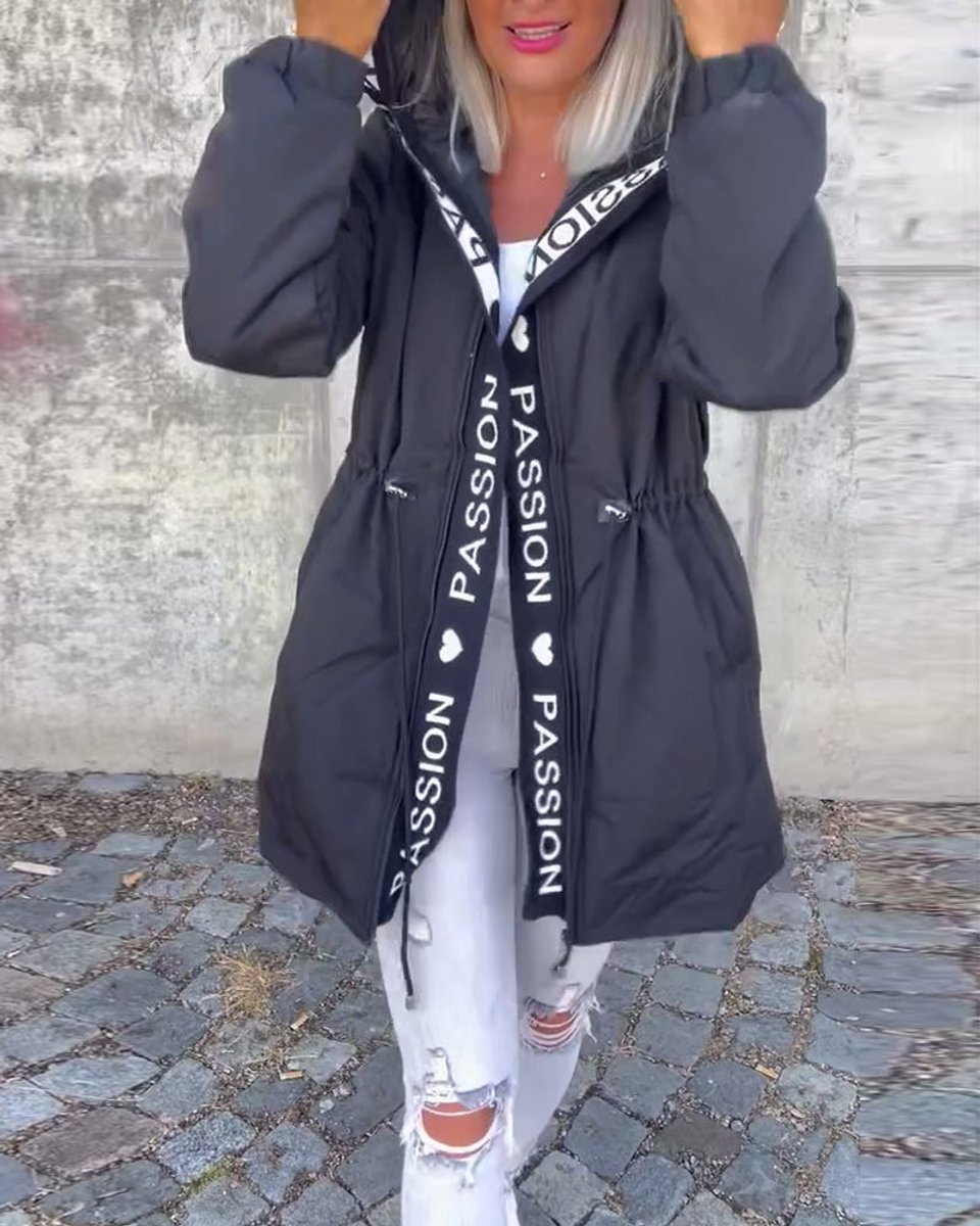 Ilona | parka midi z kapturem i ściągaczem w talii