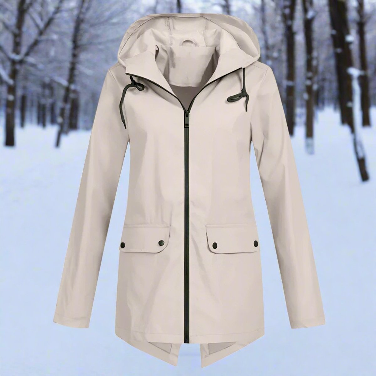 Lidia | długa kurtka przeciwdeszczowa z kapturem